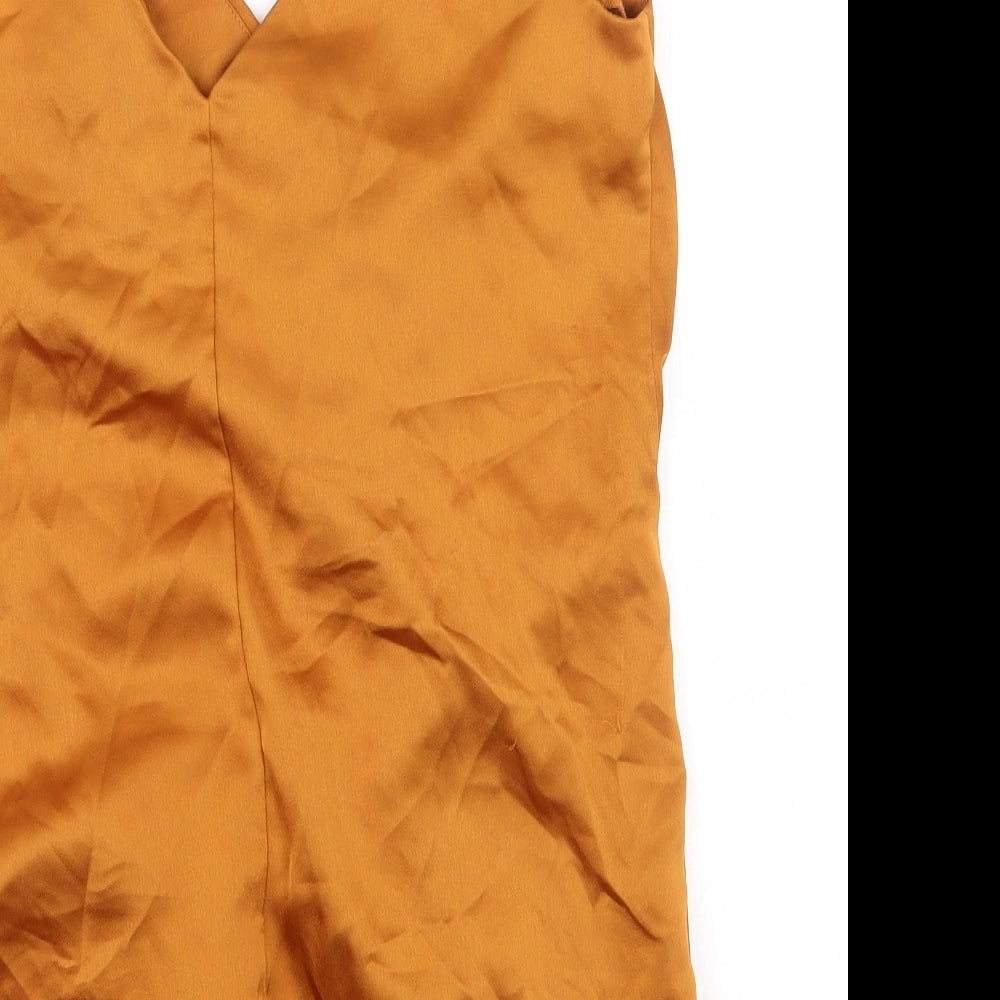 Boohoo Womens Yellow 100% Cotton Basic Blouse Size 10 V-Neck - Ruched