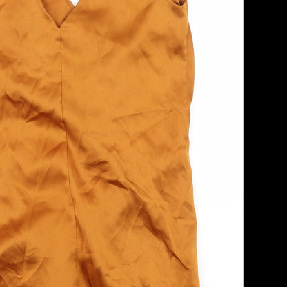 Boohoo Womens Yellow 100% Cotton Basic Blouse Size 10 V-Neck - Ruched