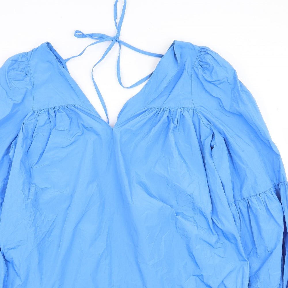 River Island Womens Blue Polyester A-Line Size 8 V-Neck Tie