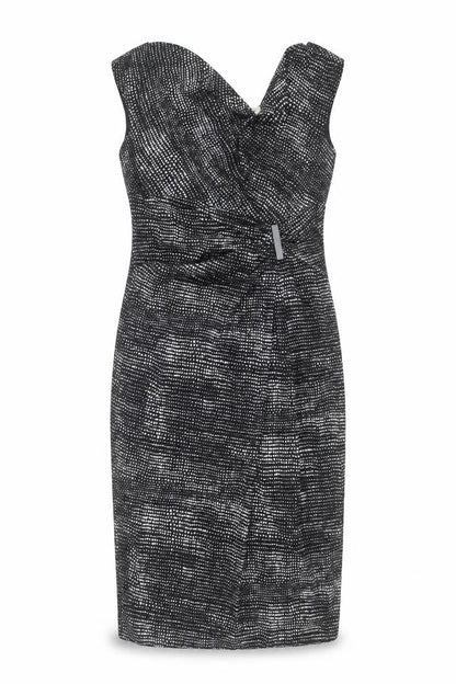 Gina Bacconi Womens Black Geometric Polyester Shift Size 12 Cowl Neck Zip