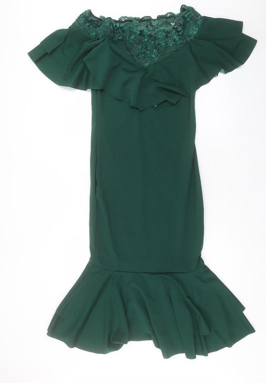 SheIn Womens Green Polyester A-Line Size L Boat Neck Pullover