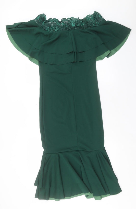 SheIn Womens Green Polyester A-Line Size L Boat Neck Pullover