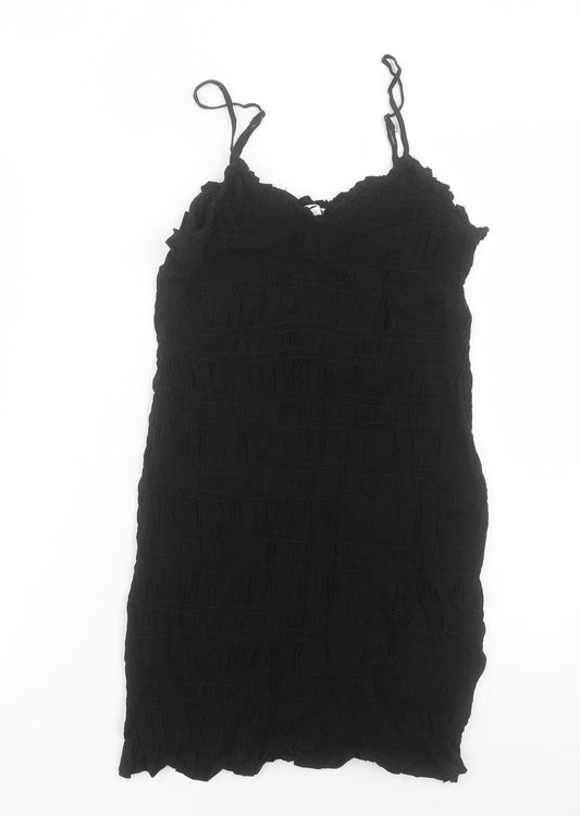 H&M Womens Black Viscose Bodycon Size S V-Neck Pullover