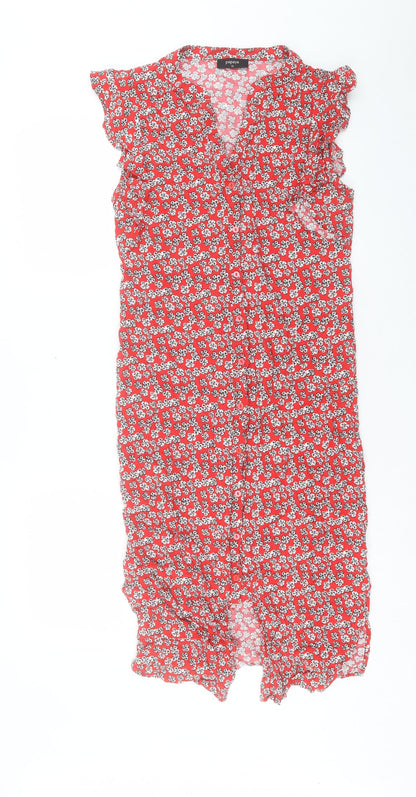 Papaya Womens Red Floral Viscose A-Line Size 10 V-Neck Button