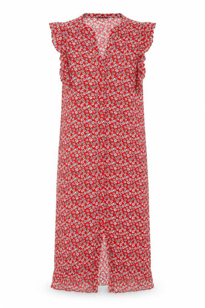 Papaya Womens Red Floral Viscose A-Line Size 10 V-Neck Button