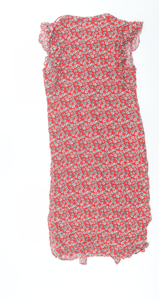 Papaya Womens Red Floral Viscose A-Line Size 10 V-Neck Button