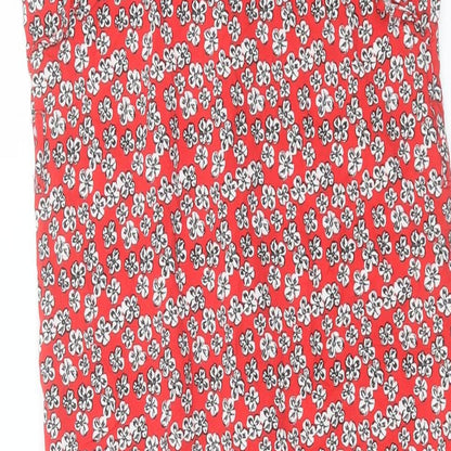 Papaya Womens Red Floral Viscose A-Line Size 10 V-Neck Button