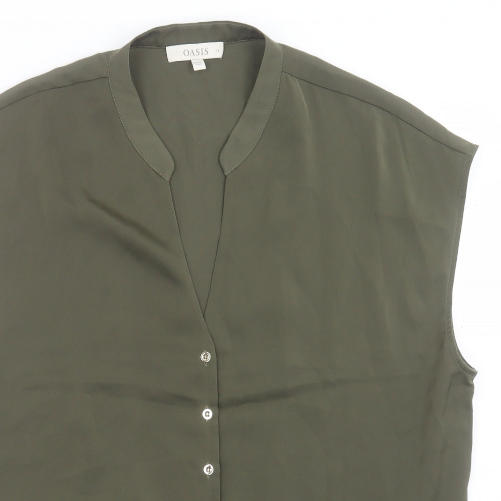 Womens UK Size 16 Oasis Green Basic Button-Up