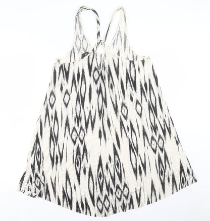 H&M Womens Beige Geometric Viscose A-Line Size M V-Neck Pullover