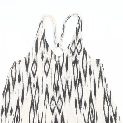 H&M Womens Beige Geometric Viscose A-Line Size M V-Neck Pullover