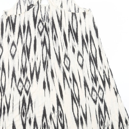 H&M Womens Beige Geometric Viscose A-Line Size M V-Neck Pullover