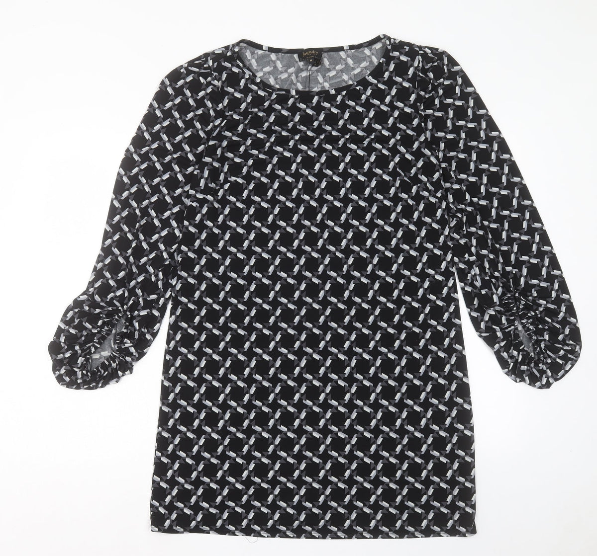 Laundry Womens Black Geometric Polyester A-Line Size M Boat Neck Pullover