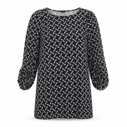 Laundry Womens Black Geometric Polyester A-Line Size M Boat Neck Pullover