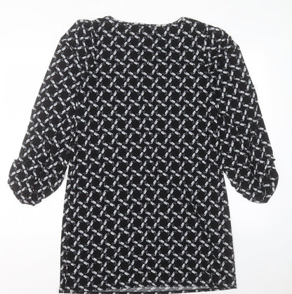 Laundry Womens Black Geometric Polyester A-Line Size M Boat Neck Pullover