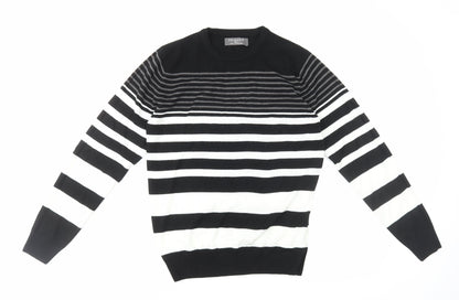 Primark Womens Black Round Neck Striped Acrylic Pullover Jumper Size S