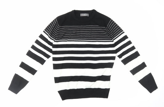 Primark Womens Black Round Neck Striped Acrylic Pullover Jumper Size S