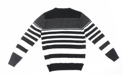 Primark Womens Black Round Neck Striped Acrylic Pullover Jumper Size S