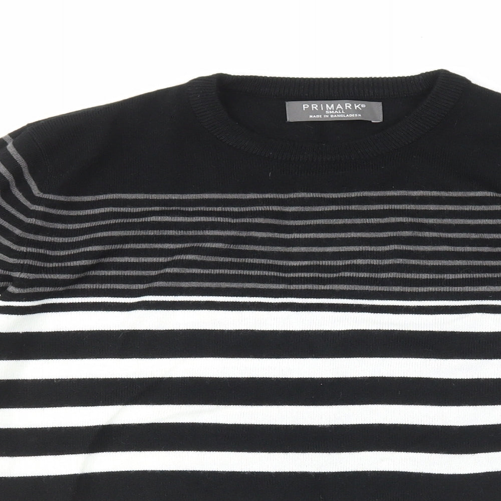 Primark Womens Black Round Neck Striped Acrylic Pullover Jumper Size S