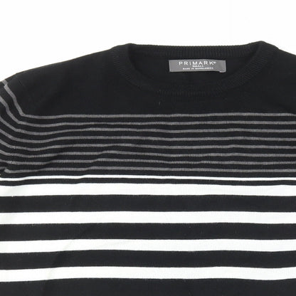 Primark Womens Black Round Neck Striped Acrylic Pullover Jumper Size S