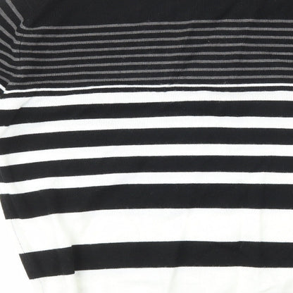 Primark Womens Black Round Neck Striped Acrylic Pullover Jumper Size S