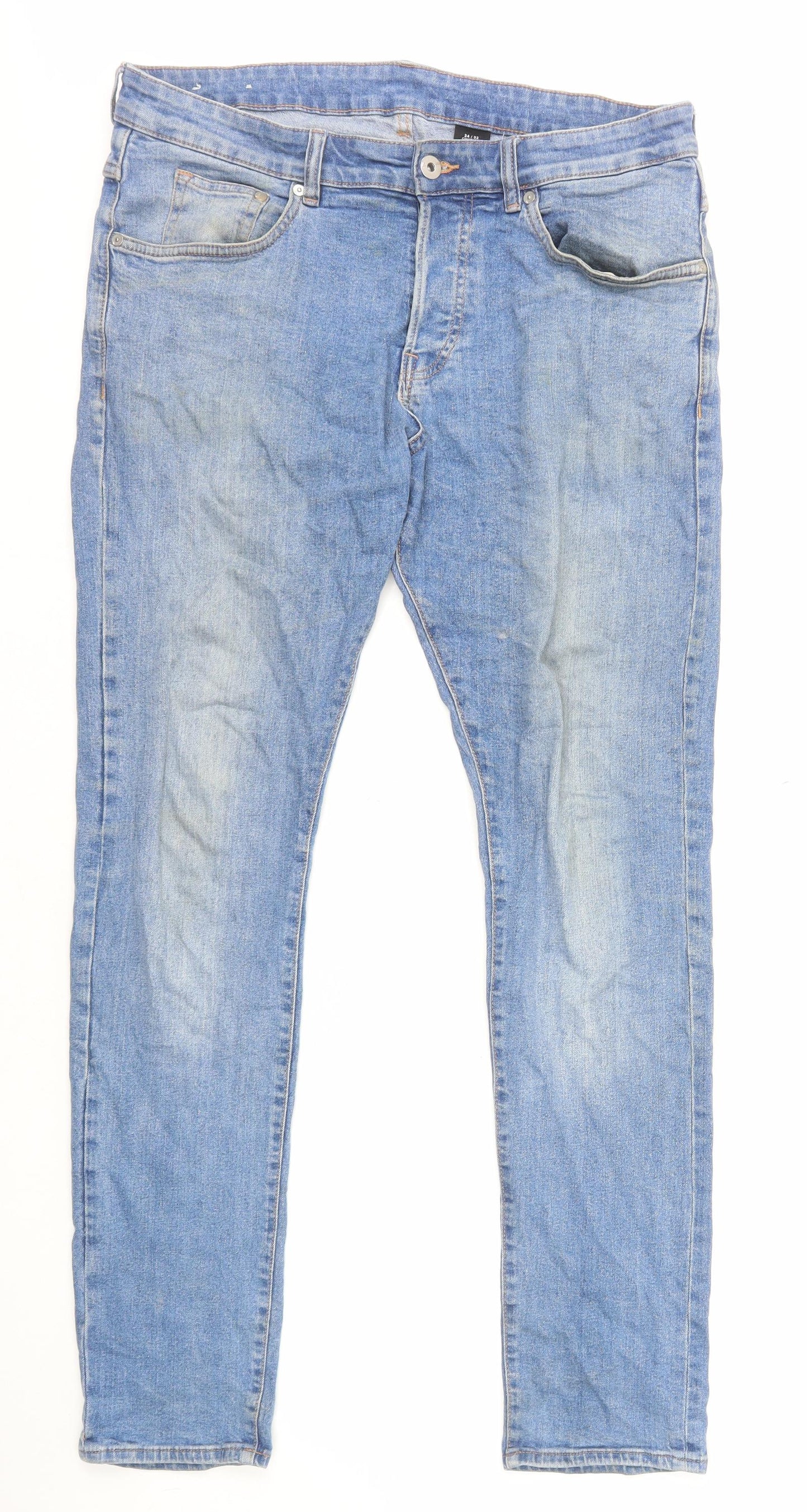 H&M Mens Blue Cotton Skinny Jeans Size L L31 in Regular Button