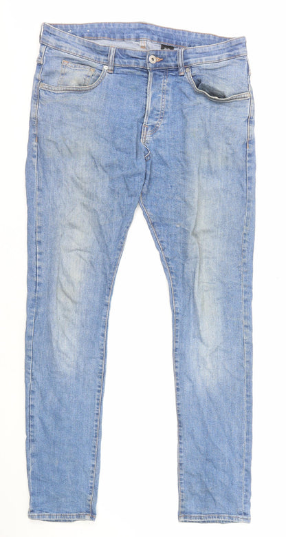 H&M Mens Blue Cotton Skinny Jeans Size L L31 in Regular Button