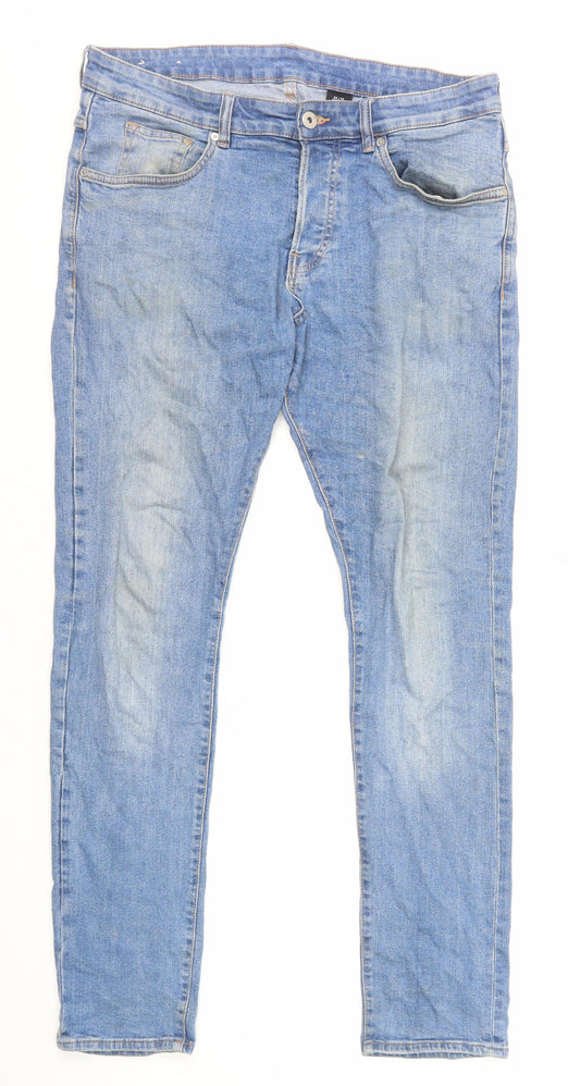 H&M Mens Blue Cotton Skinny Jeans Size L L31 in Regular Button