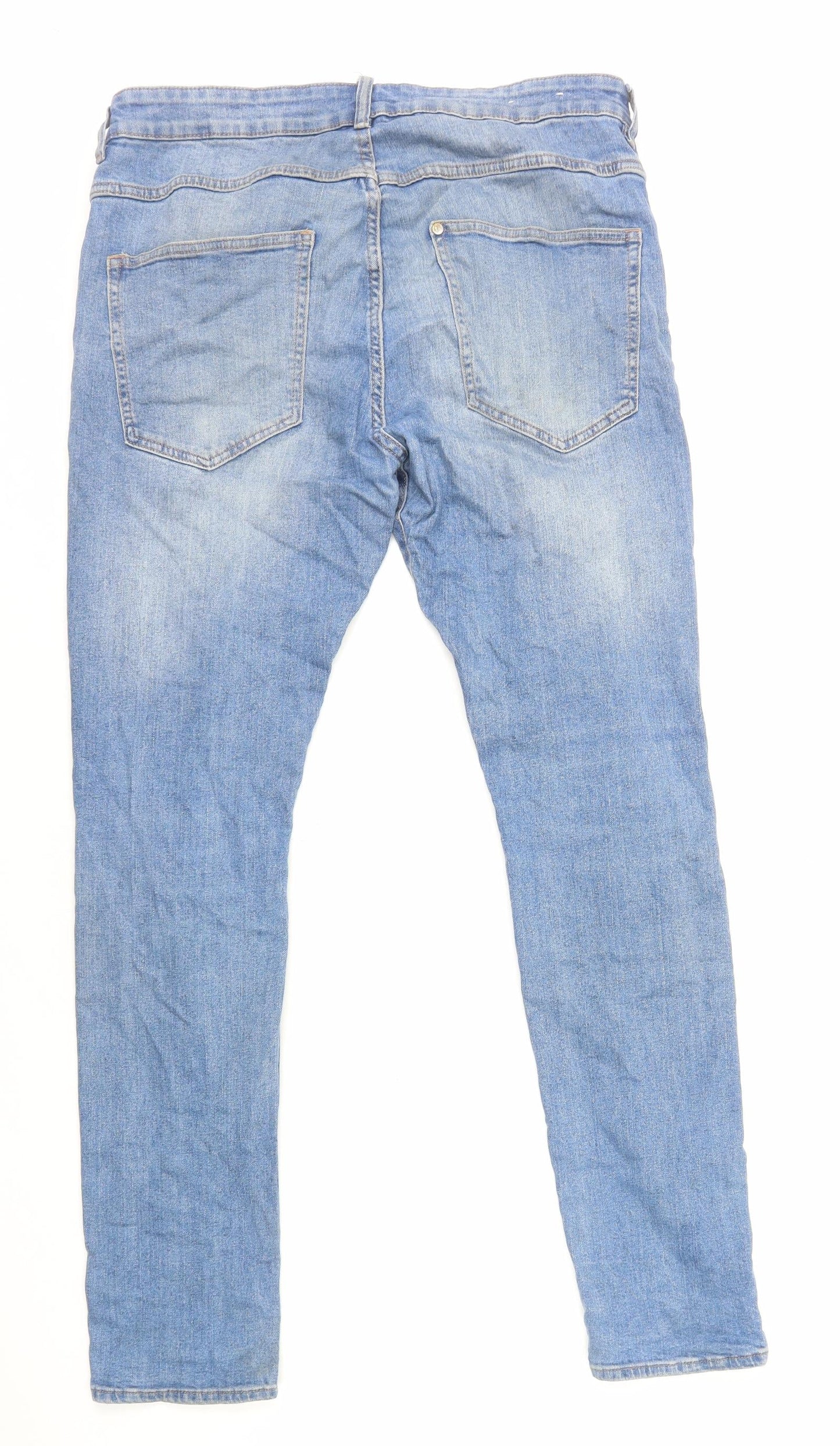 H&M Mens Blue Cotton Skinny Jeans Size L L31 in Regular Button