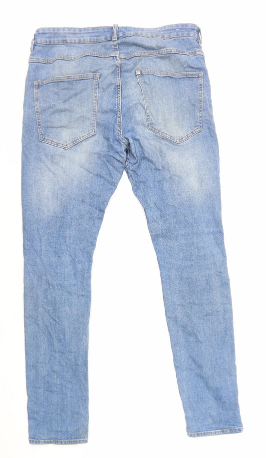 H&M Mens Blue Cotton Skinny Jeans Size L L31 in Regular Button