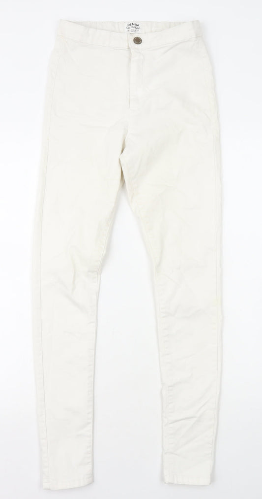 Miss Selfridge Womens White Cotton Skinny Jeans Size 10 L28 in Regular Zip