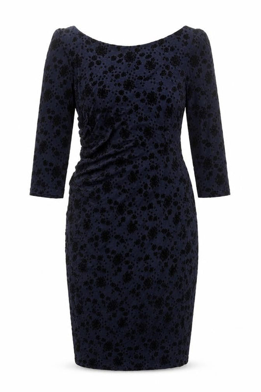 Preworn Womens Black Geometric Polyester Bodycon Size 10 Scoop Neck Zip