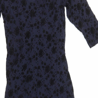 Preworn Womens Black Geometric Polyester Bodycon Size 10 Scoop Neck Zip