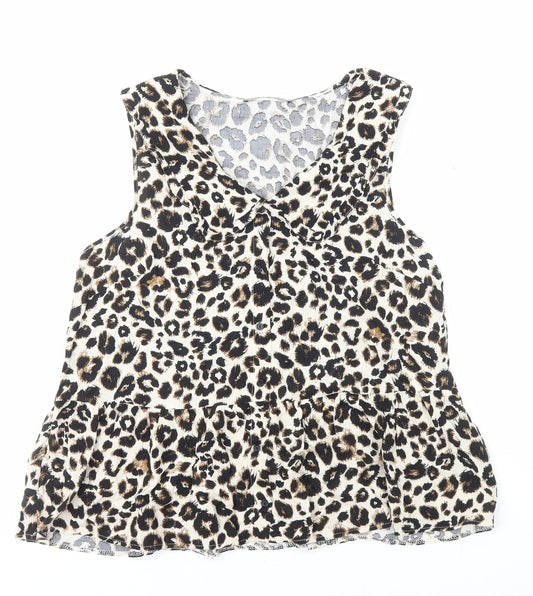 George Womens Brown Animal Print Viscose Basic Button-Up Size 14 Collared - Leopard Print