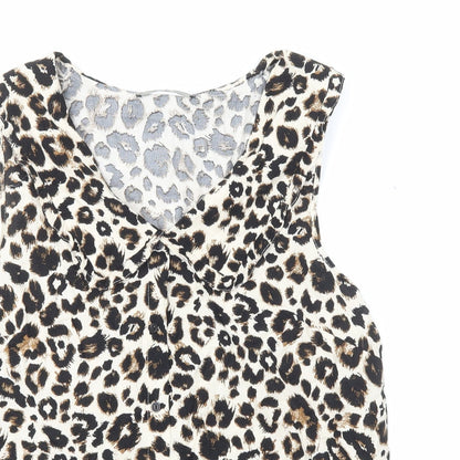 George Womens Brown Animal Print Viscose Basic Button-Up Size 14 Collared - Leopard Print