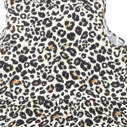 George Womens Brown Animal Print Viscose Basic Button-Up Size 14 Collared - Leopard Print