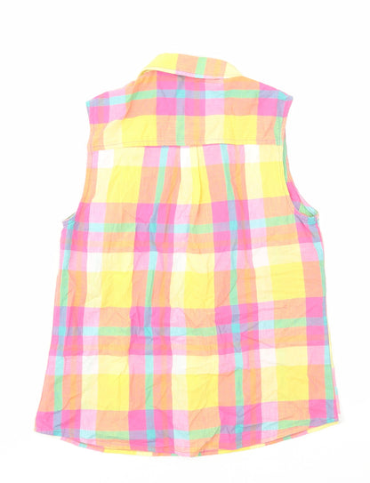 TU Womens Multicoloured Plaid Viscose Basic Button-Up Size 10 Collared