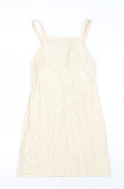 ASOS Womens Ivory Linen Mini Size 6 Square Neck Zip