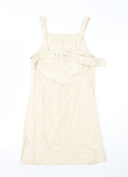 ASOS Womens Ivory Linen Mini Size 6 Square Neck Zip