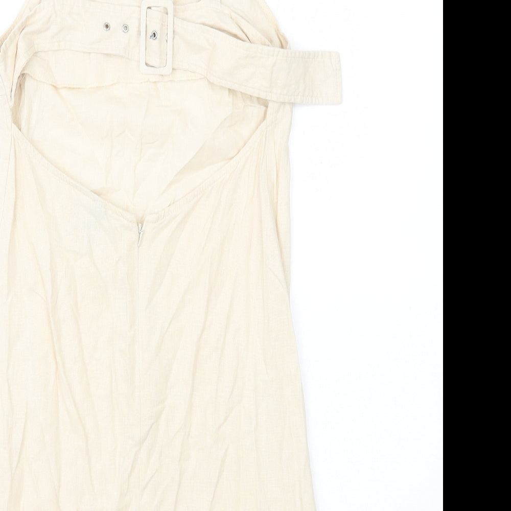 ASOS Womens Ivory Linen Mini Size 6 Square Neck Zip