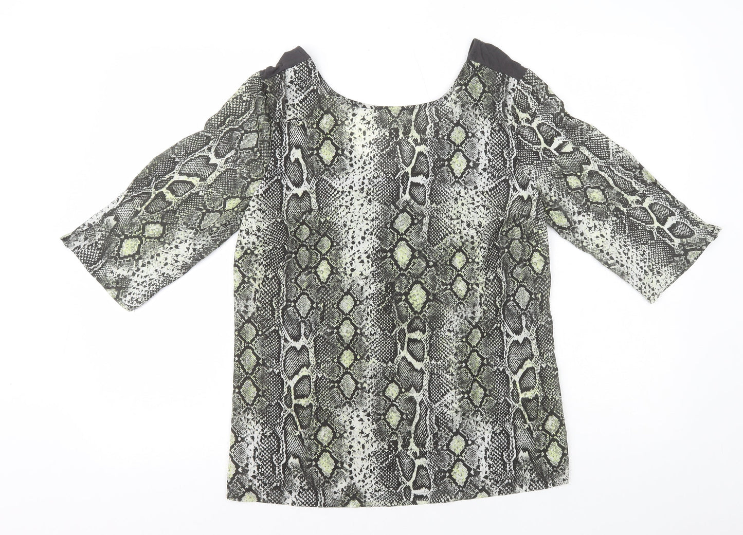 NEXT Womens Green Animal Print Viscose Basic T-Shirt Size 12 Scoop Neck - Snake Print