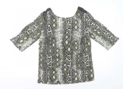 NEXT Womens Green Animal Print Viscose Basic T-Shirt Size 12 Scoop Neck - Snake Print