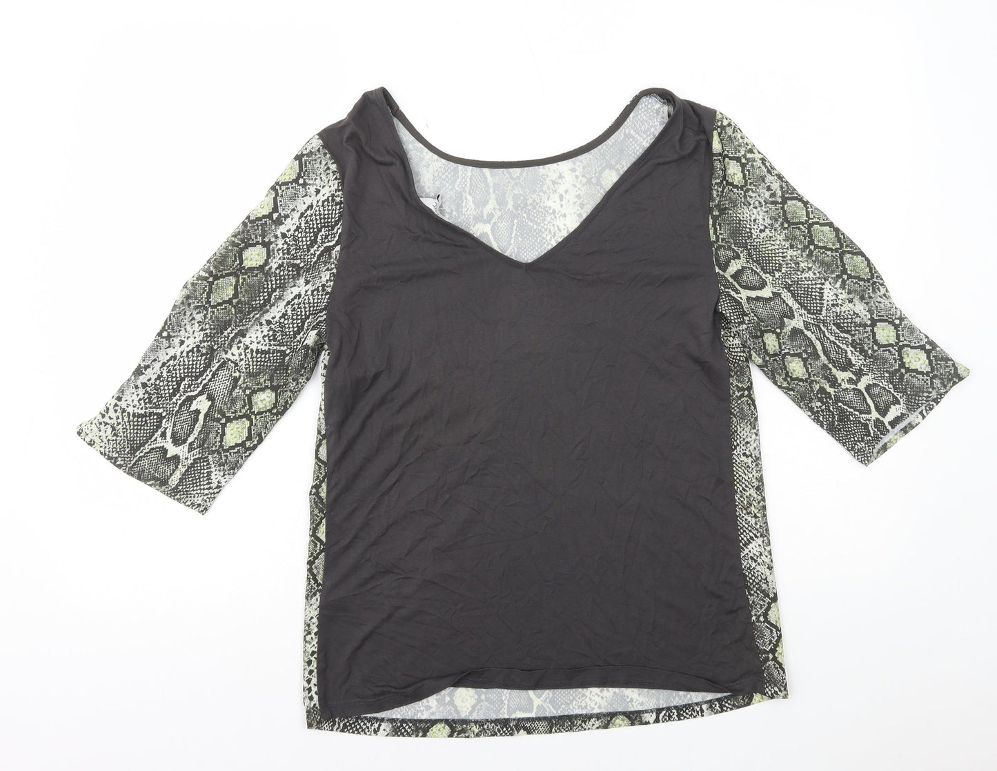 NEXT Womens Green Animal Print Viscose Basic T-Shirt Size 12 Scoop Neck - Snake Print