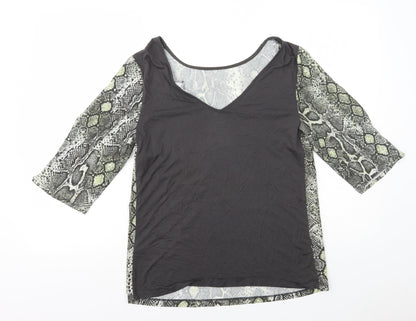 NEXT Womens Green Animal Print Viscose Basic T-Shirt Size 12 Scoop Neck - Snake Print