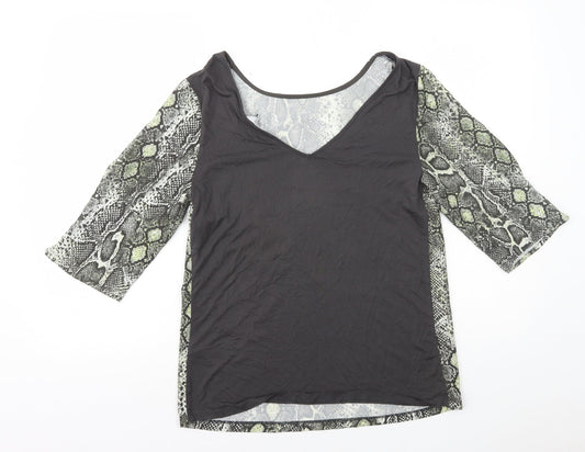 NEXT Womens Green Animal Print Viscose Basic T-Shirt Size 12 Scoop Neck - Snake Print