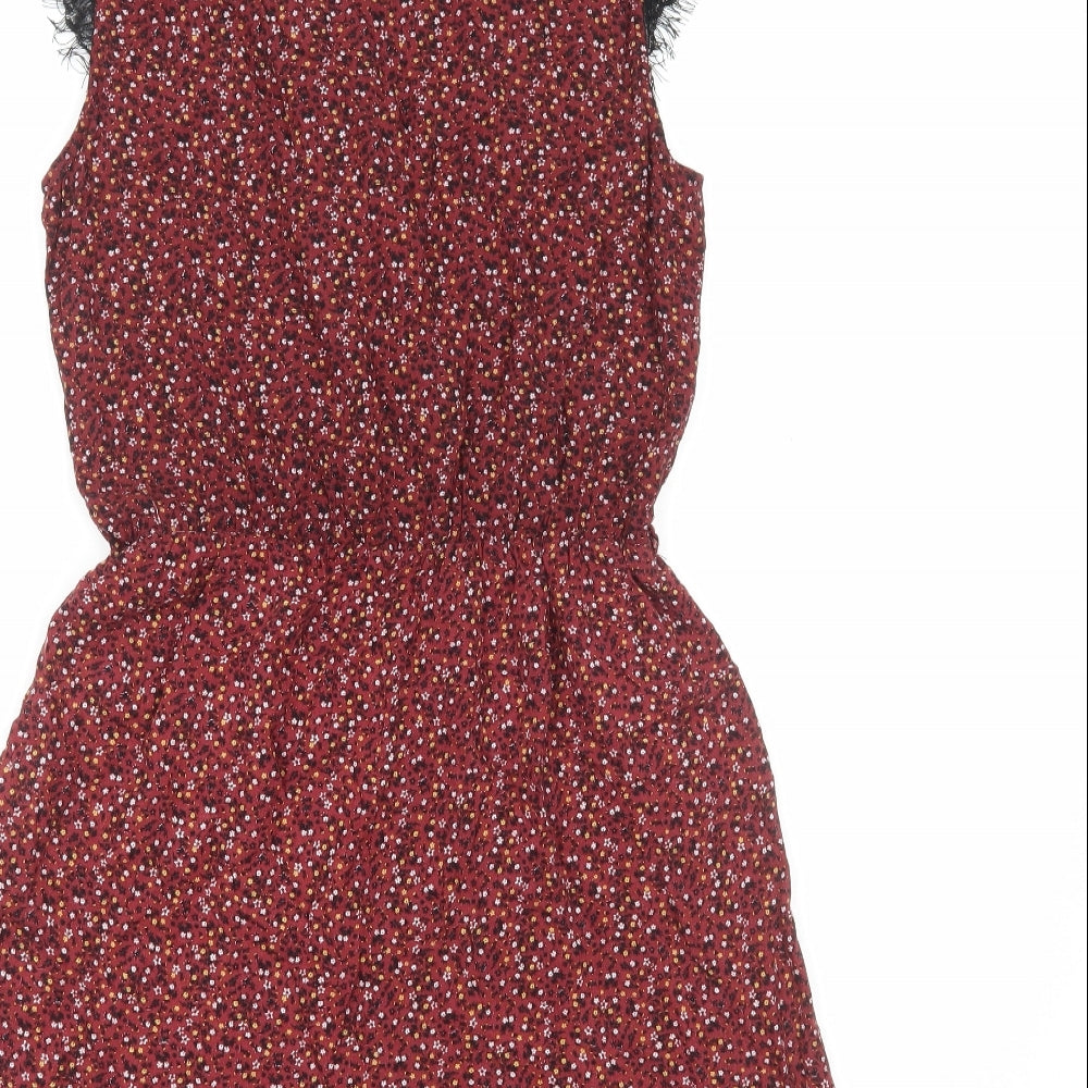 New Look Womens Red Floral Viscose Playsuit One-Piece Size 8 Pullover - Lace Trim