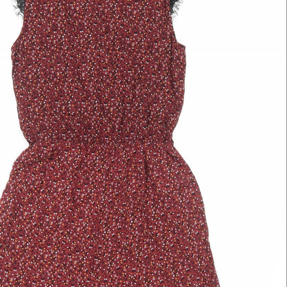 New Look Womens Red Floral Viscose Playsuit One-Piece Size 8 Pullover - Lace Trim