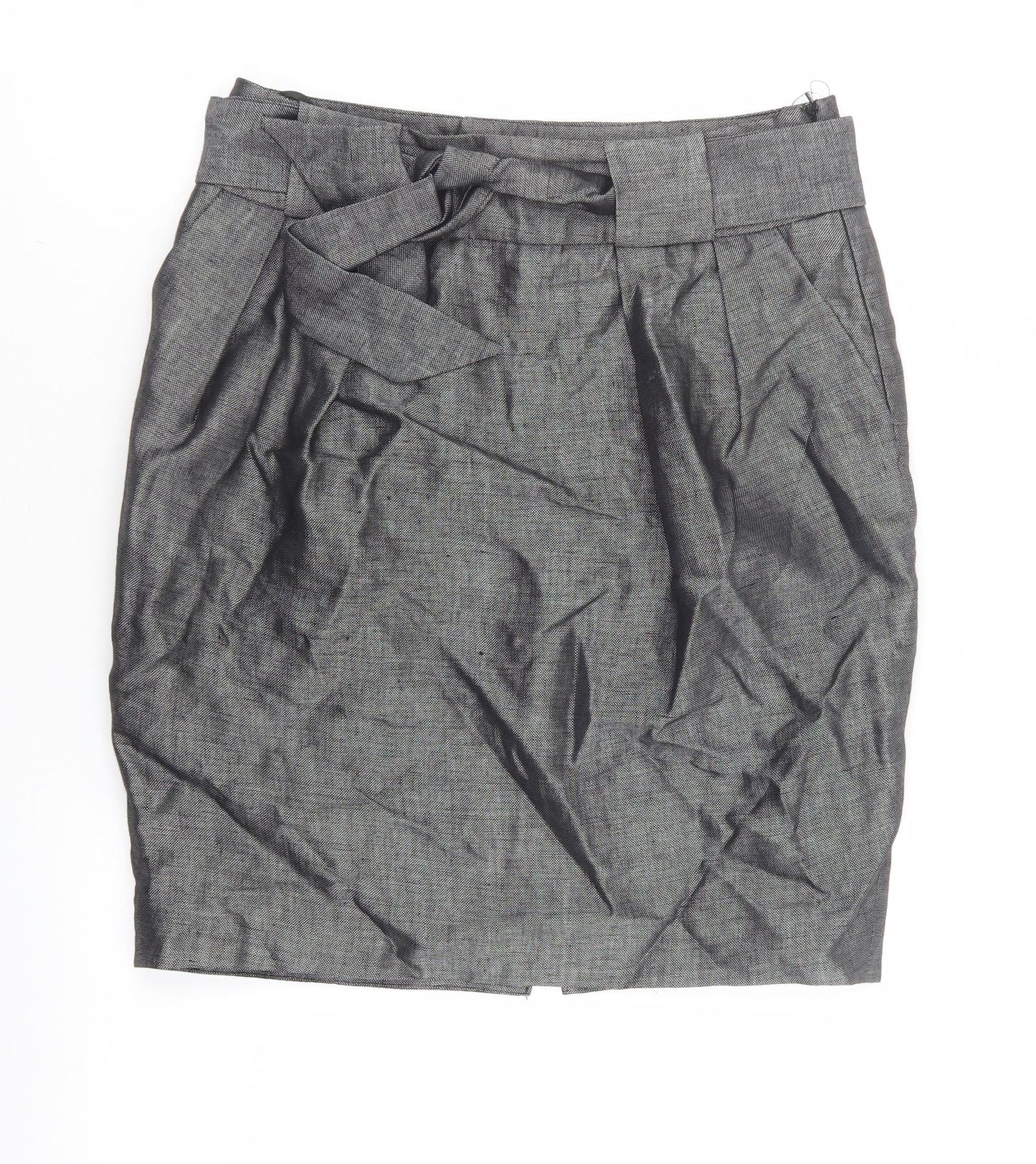 Principles Womens Grey Linen Straight & Pencil Skirt Size 10 Zip - Tie front