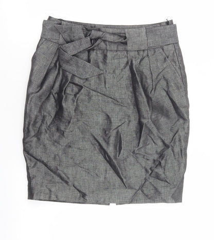Principles Womens Grey Linen Straight & Pencil Skirt Size 10 Zip - Tie front
