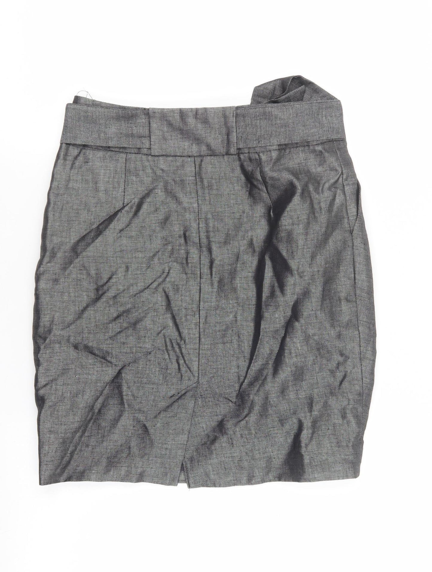 Principles Womens Grey Linen Straight & Pencil Skirt Size 10 Zip - Tie front