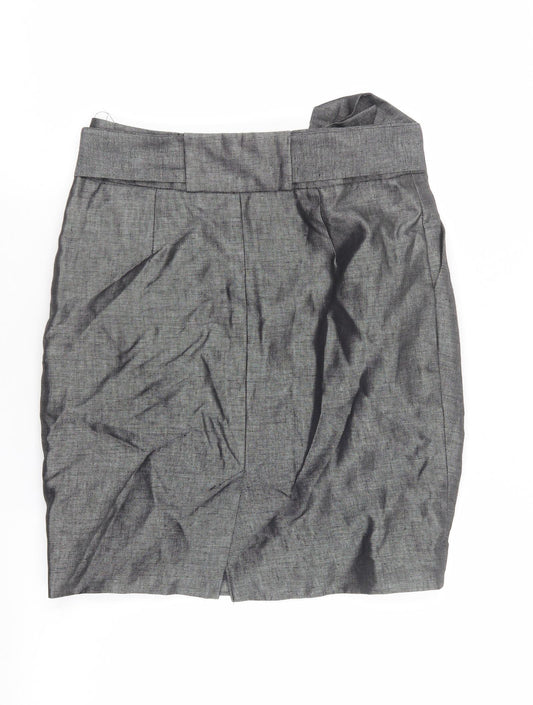 Principles Womens Grey Linen Straight & Pencil Skirt Size 10 Zip - Tie front